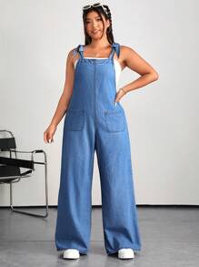 SHEIN EZwear Salopette en jean bleu ample et décontractée pour femme grande taille
