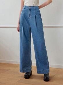 MOTF STUDIO SOLID FOLD PLEATED WIDE LEG JEANS
