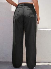 RueChic Plus Size Solid Color Jeans With Slanted Pockets - Navy Blue - View 2