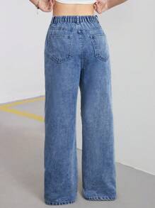 SHEIN Teen Girls Y2K Light-Colored High Waist Straight Wide-Leg Baggy Ripped Denim Jeans Pants With Slanted Pocket,Girls Summer Clothes Outfits