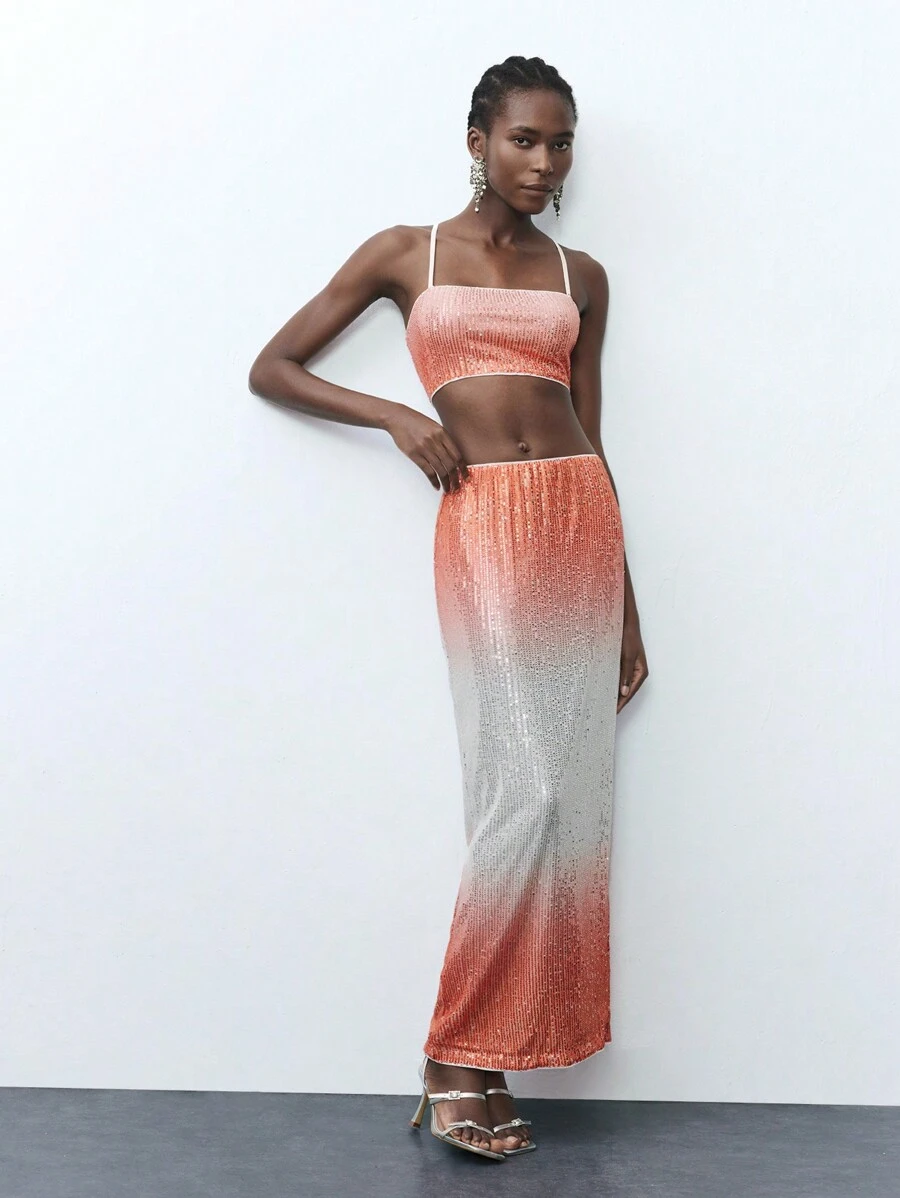Maija Bộ 2 món áo hai dây và chân váy đính sequin dành cho nữ. - Nhiều màu - Xem 1