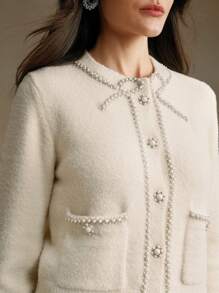 Anewsta Women's Elegant Light Yellow Beading Cardigan - Yellow - View 2