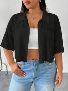 Comfortcana Áo sơ mi ngắn màu đen cỡ lớn cho nữ - màu đen - Xem 7
