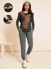 SHEIN Umstandshosen mit Schleife, Umstandshosen mit verstellbarem Bund für schwangere Frauen