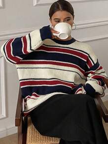 DAZY Women's Casual Colorblock Striped Sweater, Autumn And Winter,Long Sleeve Tops,Fall Women Clothes - Multicolor - View 8