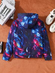 Boys' 3D Lion Rendering Printed Zippered Hooded Jacket Street Fashion Jacket - Blue and White - View 2