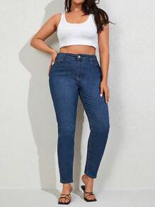 RueChic Plus Size  High Waist Mom Fit Jeans - Dark Wash - View 4