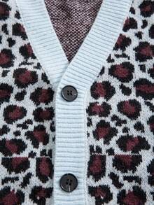 ROMWE MEN Street Life Men's V-Neck Leopard Print Sleeveless Buttoned Cardigan, Wild Fashionable Personalized Design - Blue - View 4
