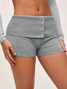 SHEIN BASICS Casual Solid Color Low Waist Ultra Short Sweater Pants For Women