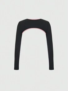 Sweetra Conjunto casual de 3 piezas con top corto de manga larga cuello redondo con ribete a color, camiseta interior y pantalón ancho de pierna plisada