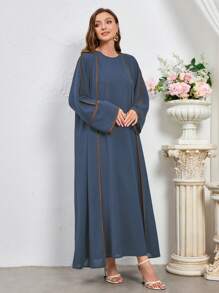 Al Najma Của phụ nữ Tay áo dài Mở Mặt trước Tiếng  Ả Rập Phong cách Áo choàng Abaya - Màu xanh lam - Xem 3