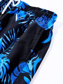 Manfinity Swimmode Men's Botanical Print Beach Shorts - Blue - View 5