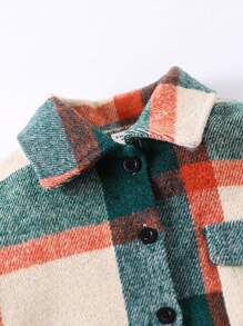 年轻男孩休闲美式领羊毛夹克，格子图案，前口袋，可调节袖口，舒适耐用，适合日常穿着，适合秋冬季