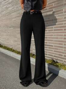 Forever 21 夏季、秋季和冬季女士黑色低腰/长腿/喇叭裤/返校/返校节/约会之夜/早午餐/办公室服装/Y2k/文艺复兴/喇叭裤/纯色/小码/正装裤/教师裤/直腿裤/配腰带 - 白色 - 查看 9