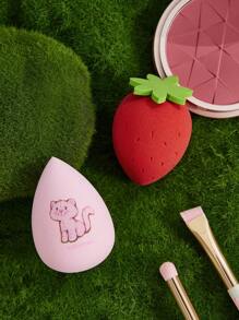 Strawberry Shortcake X SHEIN 2 Pcs Cartoon & Strawberry Makeup Sponge Set (Including Packaging),Gift Ideas - Multicolor - View 2