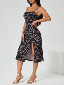 SHEIN PETITE Floral Print Slit Strap Dress, Summer