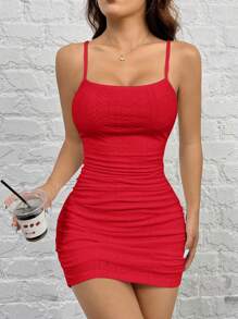 SHEIN EZwear 女式针织吊带连衣裙 - 紅色 - 查看 4