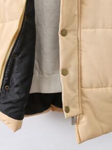 Young Girl Plain Hooded Long Sleeve Winter Jacket - Apricot - View 7