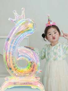 1 pieza Globo grande con forma de corona transparente e iridiscente de 40 pulgadas con base, adecuado para cumpleaños, decoración de fiestas, accesorios para fotos, aniversario, decoración del hogar, decoración al aire libre, Navidad - Multicolor - Ver 9