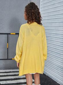 Suéter tipo cárdigan con bolsillo de nudo, amarillo, de moda y encantador para niña preadolescente - Amarillo - Ver 2