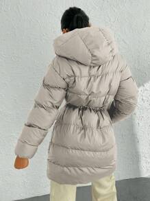EURMUSE Hooded Elastic Waist Padded Jacket - Apricot - View 2