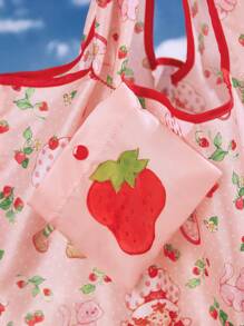 Strawberry Shortcake X SHEIN Sac fourre-tout pliable de shopping à bloc de couleurs avec personnage de dessin animé mignon et impression de fraise, et joli porte-monnaie