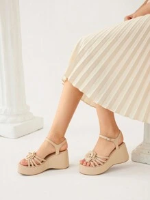 CUCCOO CHICEST Comfortable Round-Toe Floral Women's Wedge Sandals With Thick Soles Halloween
