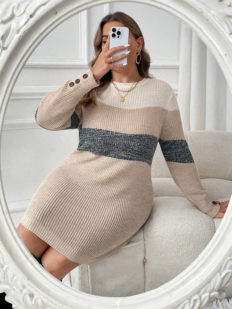 SHEIN LUNE Áo len mùa thu cổ cao rộng rãi, tay khoét sâu, chi tiết nối bên hông, màu trắng, ấm áp, trang phục công sở, trang phục ngày lễ, áo thun đồng quê - Nhiều màu - Xem 1