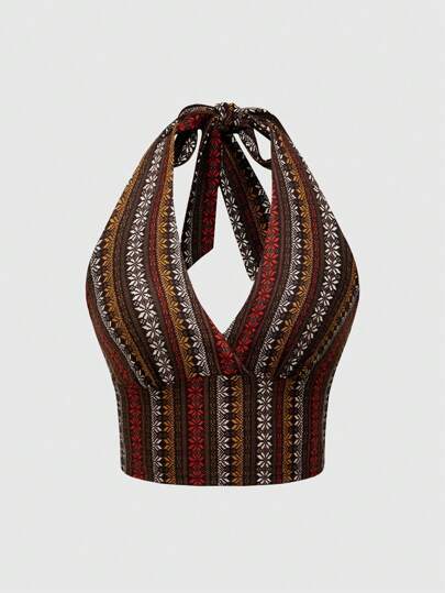 Damen Hippie Style Retro Clerk Neckholder Tank Top