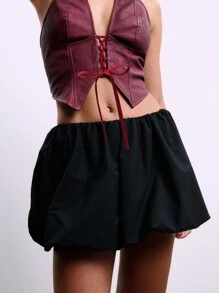 SHEIN Unity Burgundy Lace Up PU Leather Halter Top - Burgundy - View 3