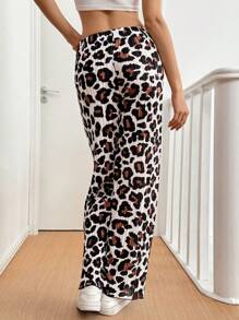Chiquease Casual Leopard Print Pleated Straight Leg Pants
