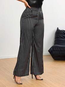 SHEIN SXY Women's Simple Minimalist Commute High-Waisted Solid Color Straight-Leg Elegant Long Pants