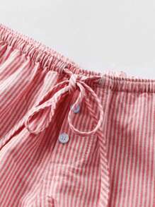 SHEIN EZwear Drawstring Striped Print Women's Casual Shorts, Summer