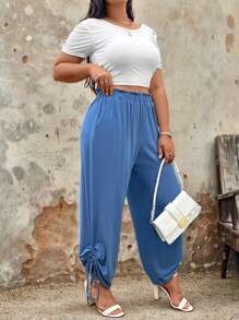 Calvaya Plus Size Solid Color Drawstring Casual Pants