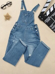 女士休闲牛仔工装裤 - 藍色 - 查看 7