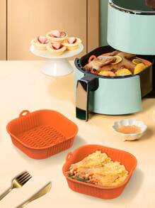 1入組矽膠正方型烤盤用紙，空氣炸鍋專用，廚房用蒸/燒烤墊 - 橘色 - 查看 2