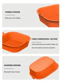 1入組矽膠正方型烤盤用紙，空氣炸鍋專用，廚房用蒸/燒烤墊 - 橘色 - 查看 5