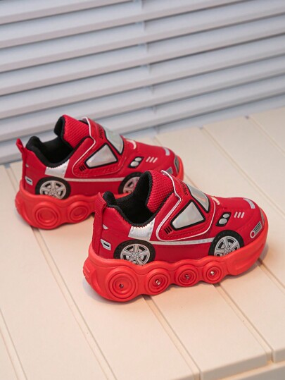 Sepatu Olahraga Anak Laki-laki Bercahaya, Sepatu Sneaker Kasual Anak Motif Kartun Mobil Musim Gugur/Musim Dingin, Balita
