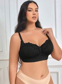 Áo ngực không dây có kích thước cộng với ren 1 cái - màu đen - Xem 3