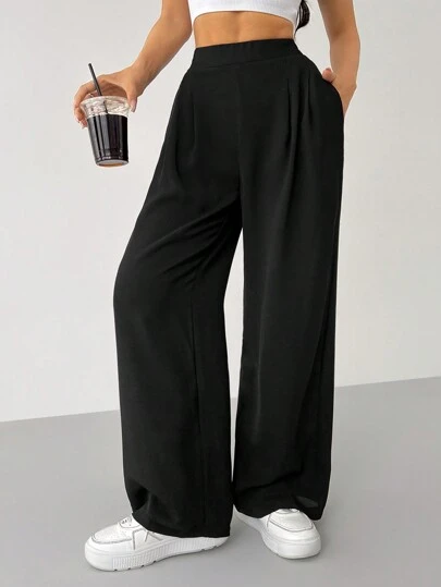 SHEIN PETITE 女士纯色简约日常基本款裤子