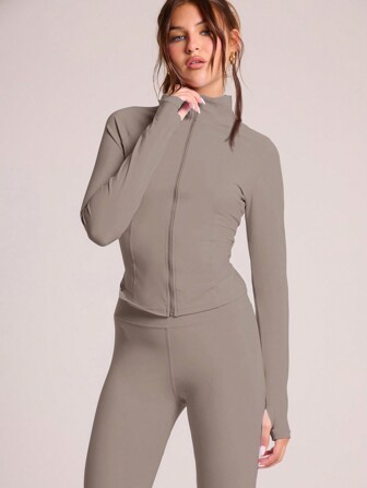 Musera Sport 全拉链长袖高领紧身修身上衣夹克，适合板网球、网球、匹克球健身房健身秋冬