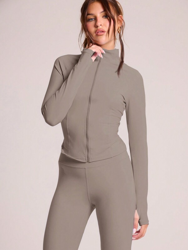 Musera Sport Full Zip Long Sleeve High Neck Slinky Fitted Top Jacket, Padel, Tennis, Pickleball Gym Fitness Fall Winter