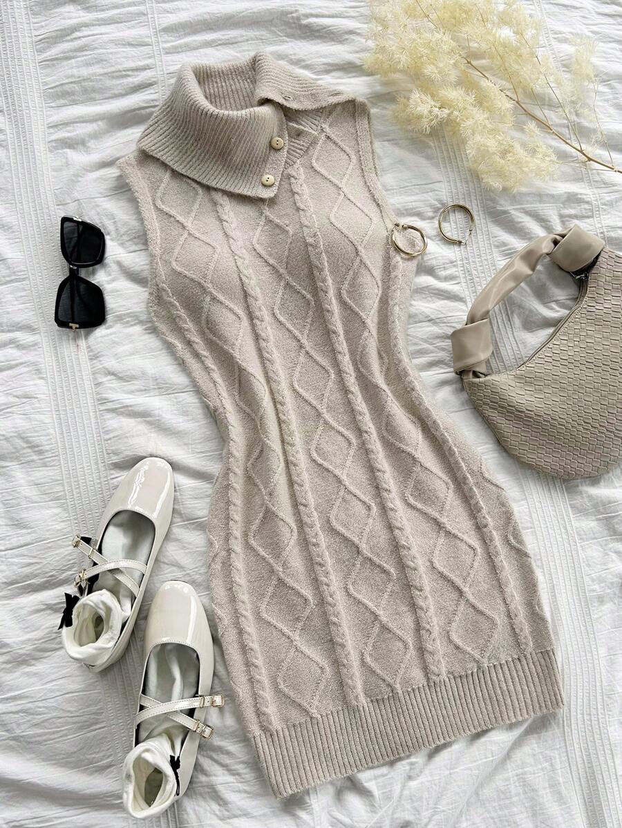 Soleia 女式无袖纹理高领修身毛衣连衣裙，适合休闲装，秋冬季