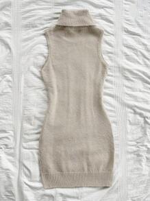 Soleia 女式无袖纹理高领修身毛衣连衣裙，适合休闲装，秋冬季