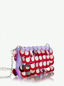 SHEIN ICON 女士晚宴包、斜挎包、时尚、简约、个性、百搭、甜美酷炫、火辣女孩、闪亮、趣味、学院风、Y2K、大亮片、多色可选、适合派对、鸡尾酒会、舞会、俱乐部、约会、生日、晚会、情人节约会之夜 - 紫色 - 查看 3