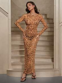 Forever 21 Fall & Winter Women Leopard Print Long Sleeve  Dress - Multicolor - View 10