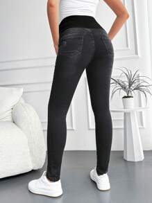 RueChic Maternity Wideband Waist Ripped Frayed Skinny Jeans - Grey - View 2