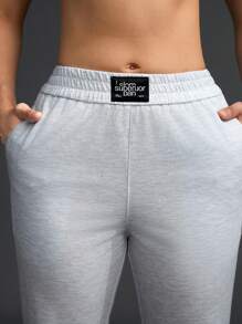 In My Nature 女式修身优雅喇叭开衩设计运动长裤 - 淺灰色 - 查看 8