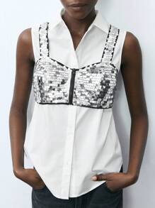 Maija 2pcs Beaded Spaghetti Strap Top And Tank Women Blouse Set - Multicolor - View 5