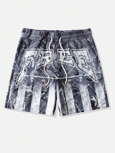 Street Life Männer Shorts mit Zweig- und Totholzdruck für Straße, Sport und Schule im Sommer